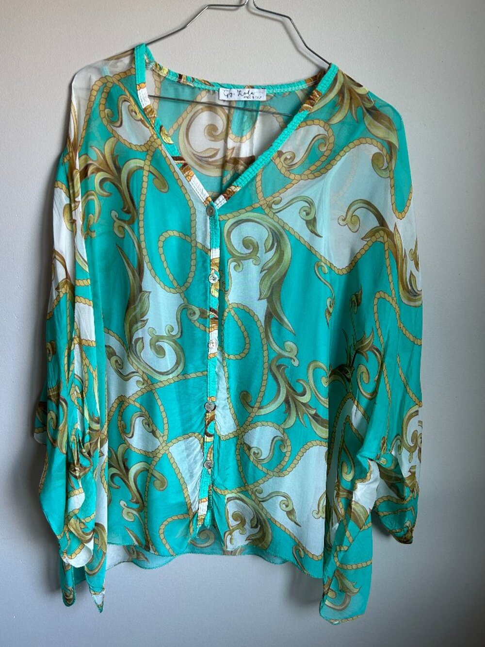 Gigi Moda Italy V-Neck Blouse Dolman Sleeve w/ Camisole Sheer Med/Lg